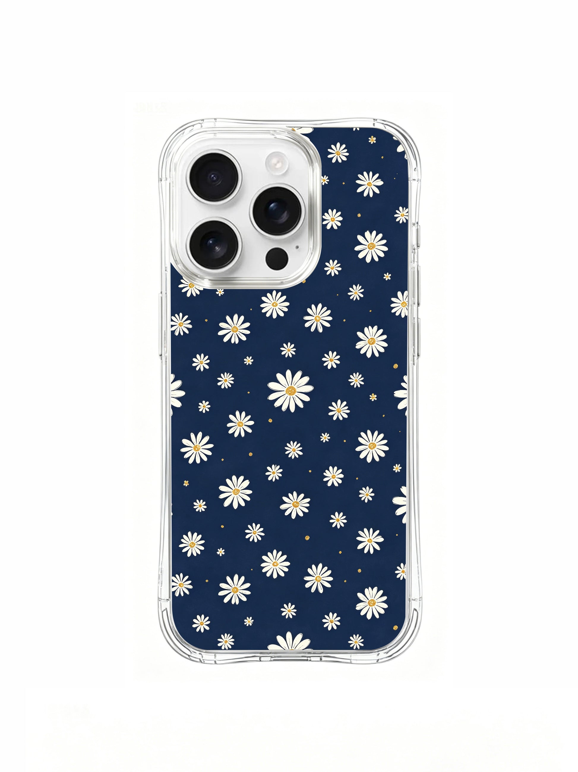 PhoneCasing iPhone 16 Pro Max Case featuring the Night Letter Daisies design by artist Daisy Vale, delicate blooms scattered on deep indigo like quiet notes of simple beauty.