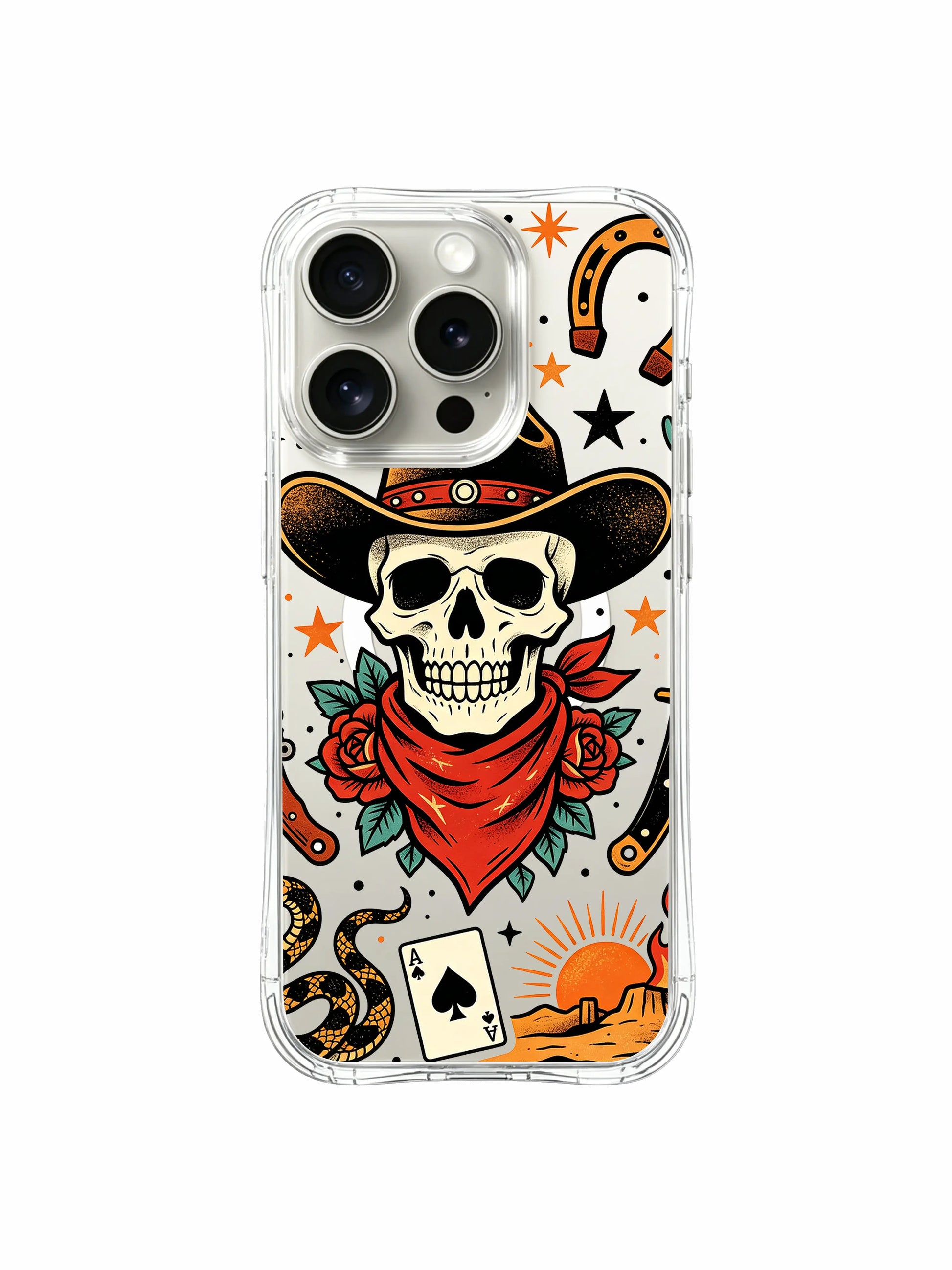 PhoneCasing iPhone 15 pro Case dagger-free composition, two desert cacti, single bottom flame and full bloom rose, lightweight clear anti-drop iPhone 15 pro casing.