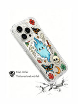 Asymmetric ghost wisp with two flower clusters artwork on an iPhone 15 Pro case