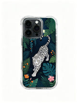 Moonlit white leopard in a tropical jungle artwork on an iPhone 13 Pro case