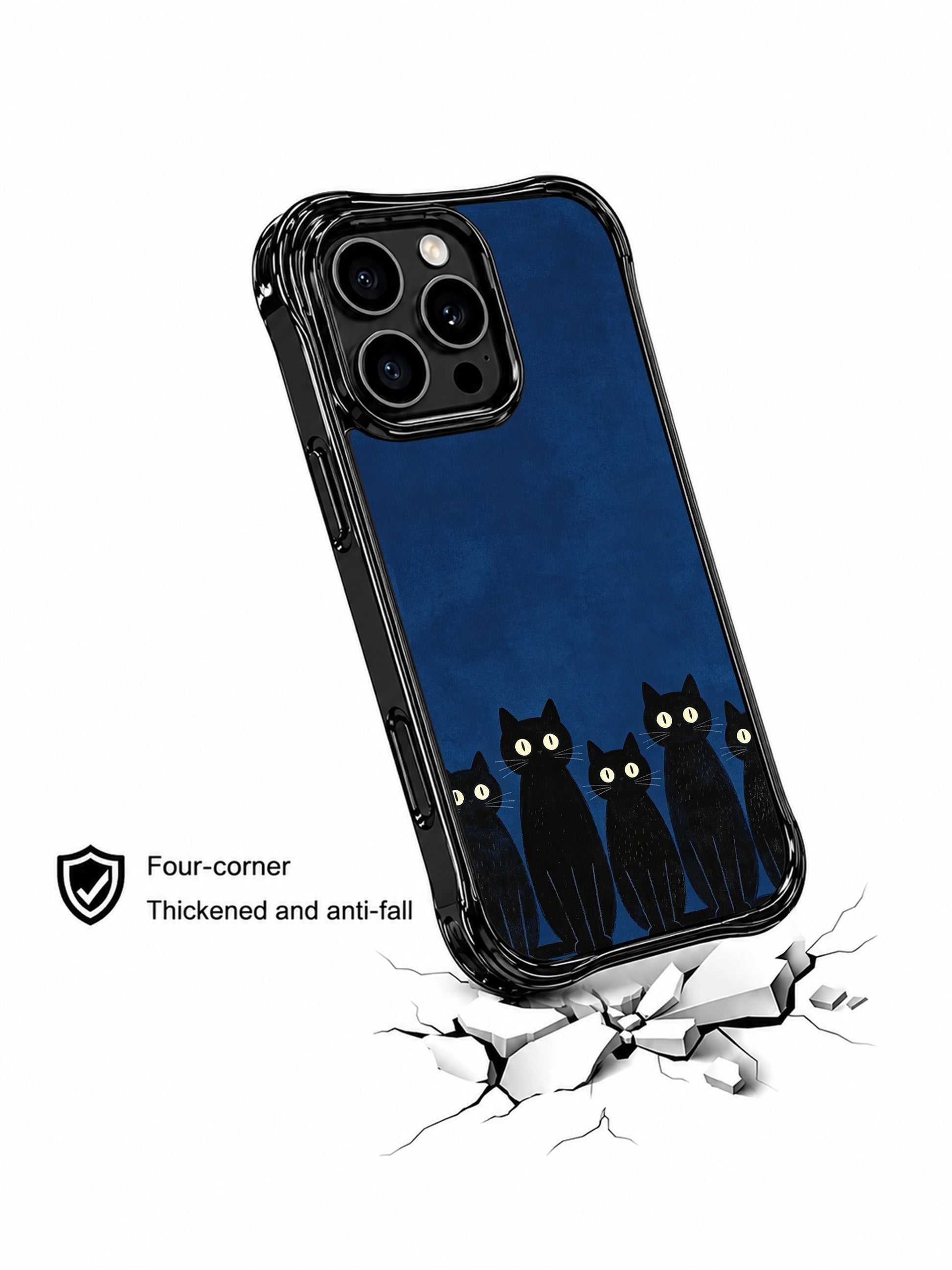 PhoneCasing iPhone 16 pro max clear case with night cat row design, mysterious and lovely black cats bringing quiet inner strength.