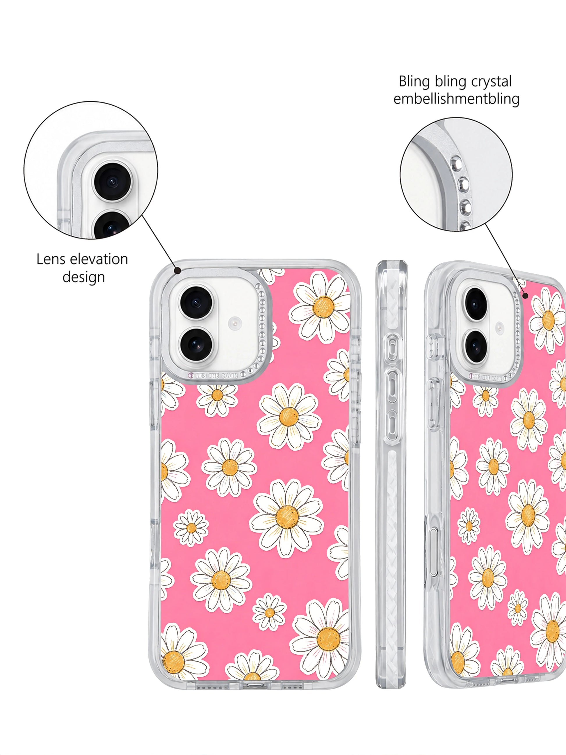 PhoneCasing non mass-produced limited iPhone 17 premium art casing Pink Joy Daisy Field, original exclusive joyful pink daisy artwork from Solea Meadow, zero generic duplicated cheap floral prints.