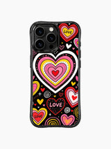 PhoneCasing iPhone 13 Pro Max cover original Nova Heartwell Rainbow Heart Candy Shop design, whimsical layered rainbow candy heart doodle motif for sweet cute teen and young women casing.