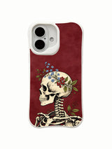 PhoneCasing old school tattoo cranium wreath burgundy iPhone 16 Case, deep red vintage backdrop skeleton artwork, California manufactured shockproof iPhone 16 casing