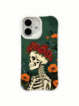 PhoneCasing old school tattoo emerald green base Deep Forest Crown upright profile skeleton iPhone 16 Case, deep forest grain bone & saturated mixed bloom artwork, California crafted shockproof iPhone 16 casing
