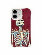 PhoneCasing old school tattoo style skeletal ascending petal iPhone 16 Case, deep burgundy watercolor backdrop, California manufactured shockproof iPhone 16 casing