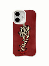 Old-school tattoo-style Thorn Path skeleton on an iPhone 16 case