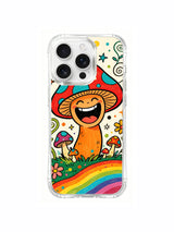 Wide-smile mushroom king on an iPhone 16 Pro Max case