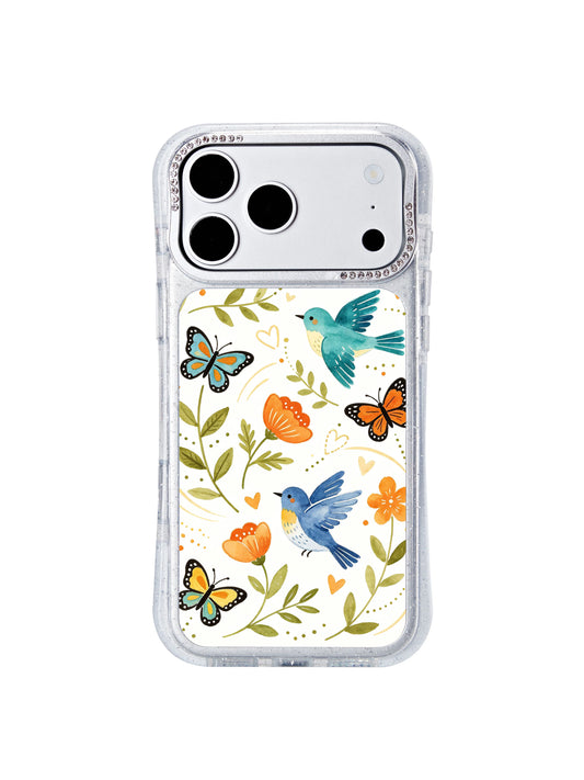 PhoneCasing unique birthday gift idea iphone 17 pro Max casing featuring Aurelia Finch’s peaceful orange blossom and blue bird artwork for nature and slow living enthusiasts.