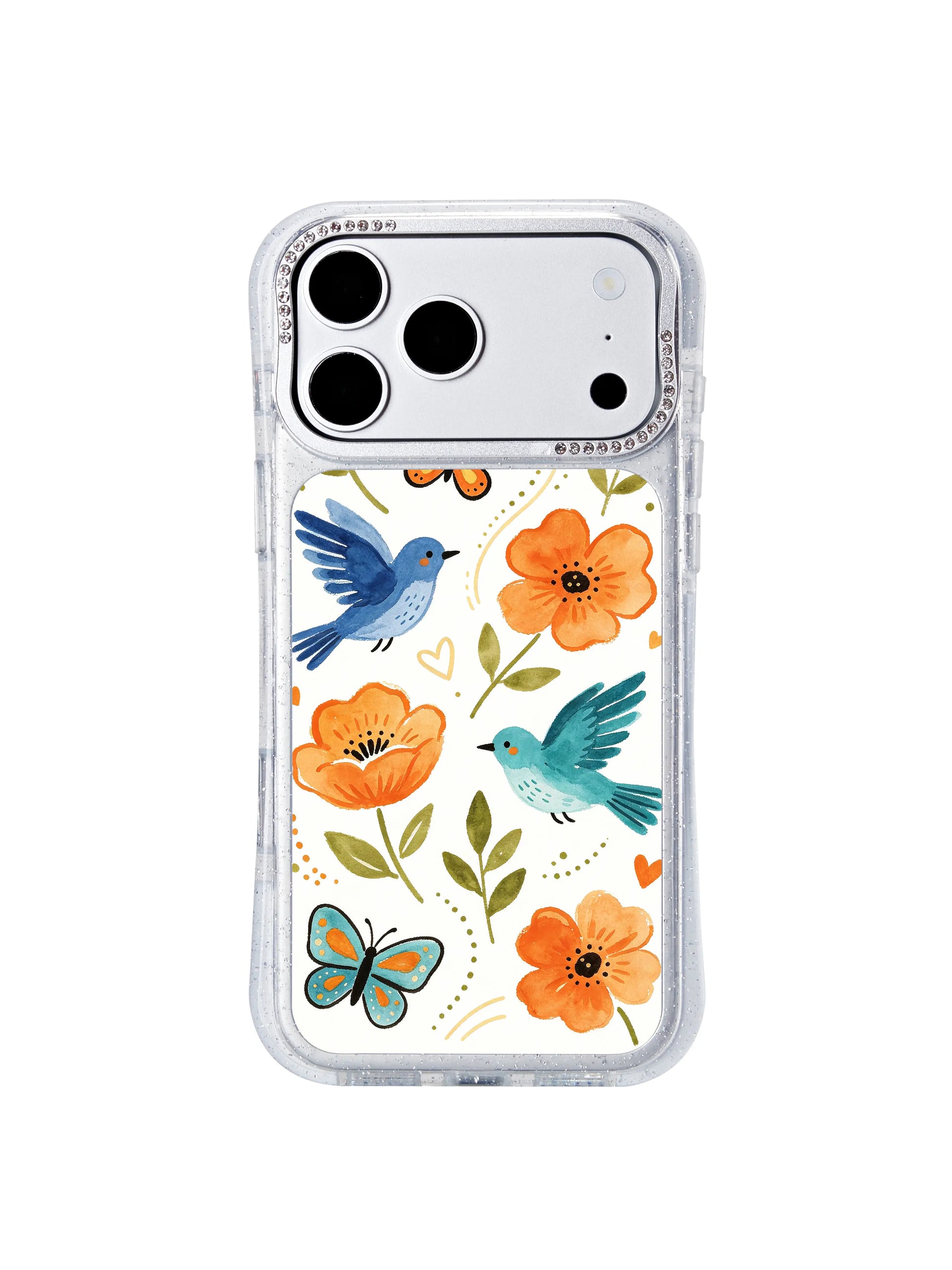 PhoneCasing California-made iphone 17 pro Max case with Aurelia Finch’s serene floral bird artwork, printed with archival ink for long-lasting true-to-original color retention