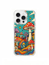 Sunlit mushroom garden artwork on an iPhone 16 Pro Max case