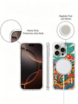 Mushroom bush with spiral sun artwork on an iPhone 16 Pro Max case