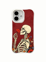 PhoneCasing organic mixed wildflower poppy skeleton sketch iPhone 16 Case, stain-proof glossy finish everyday-use iPhone 16 cover