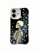 PhoneCasing Ossean Sail morbid botanical iPhone 16 Case, exclusive Morrigan Vale art with partial skeletal torso encircled by soft ocean-blue layered blooms, UV-printed custom printed protective iPhone 16 cover