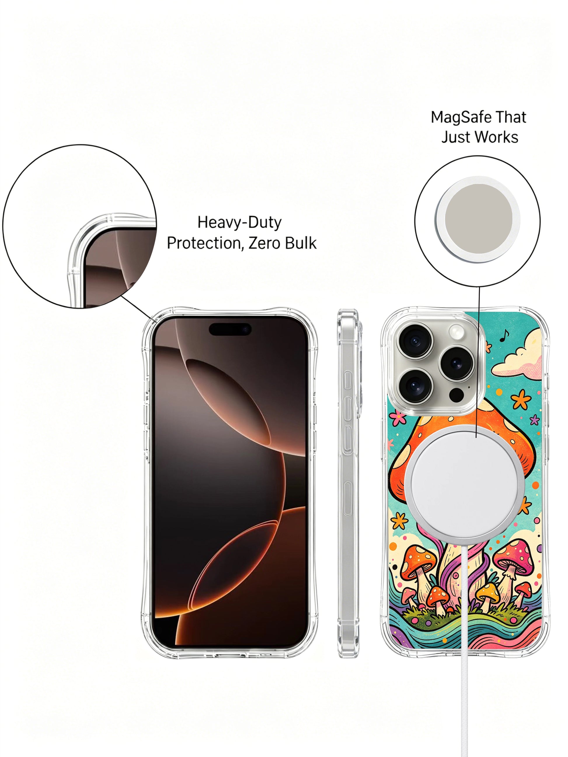 PhoneCasing iPhone 16 pro max Case, exclusive limited collab art casing with twinkling star decals and tiny music note motifs lining upper border against soft teal dream sky, fade-resistant gallery printed anti-shock casing