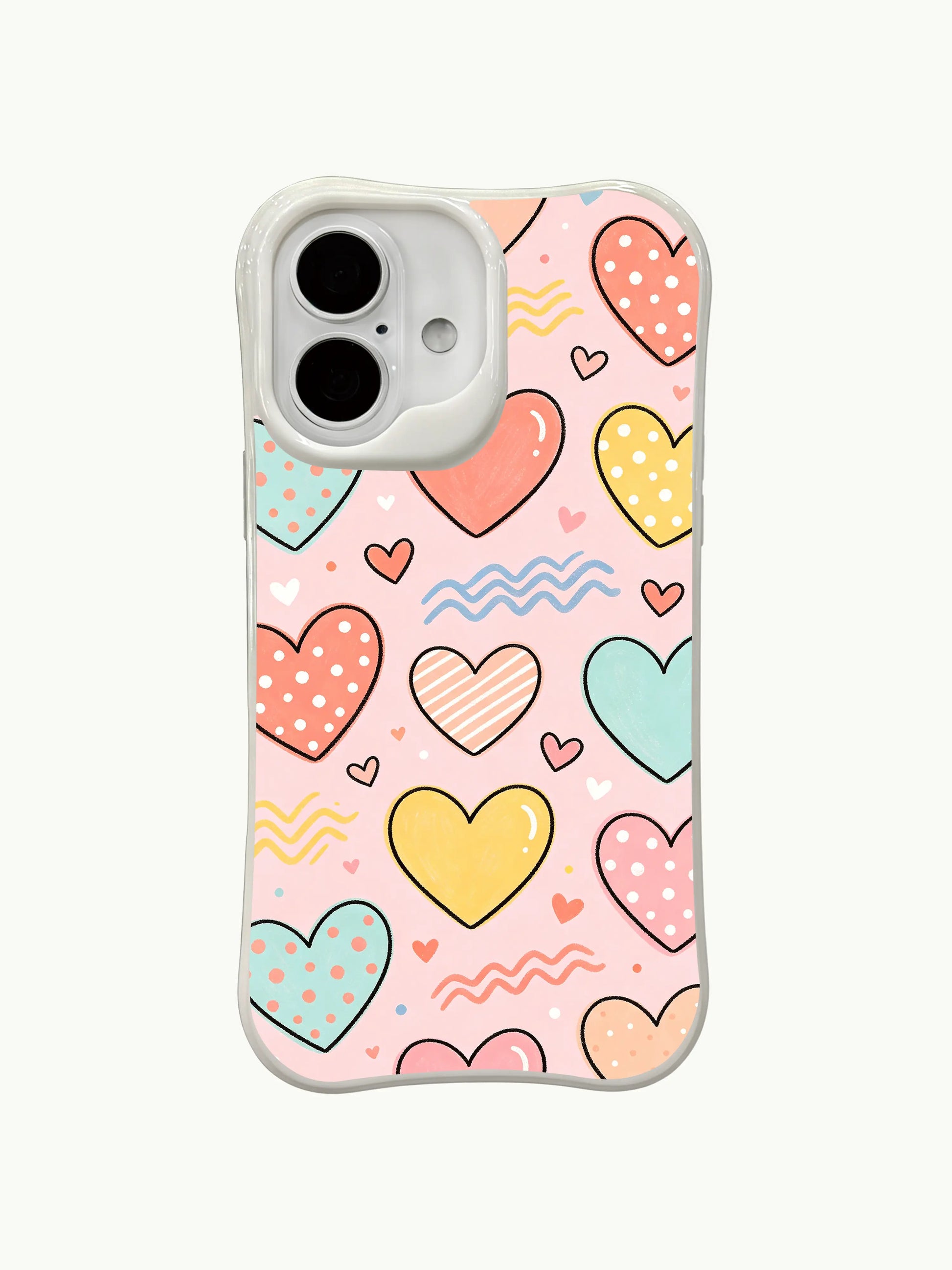 PhoneCasing Pastel Wish Pattern Case for iPhone 16 Plus, a whimsical iPhone 16 plus casing with colorful hearts and polka dots