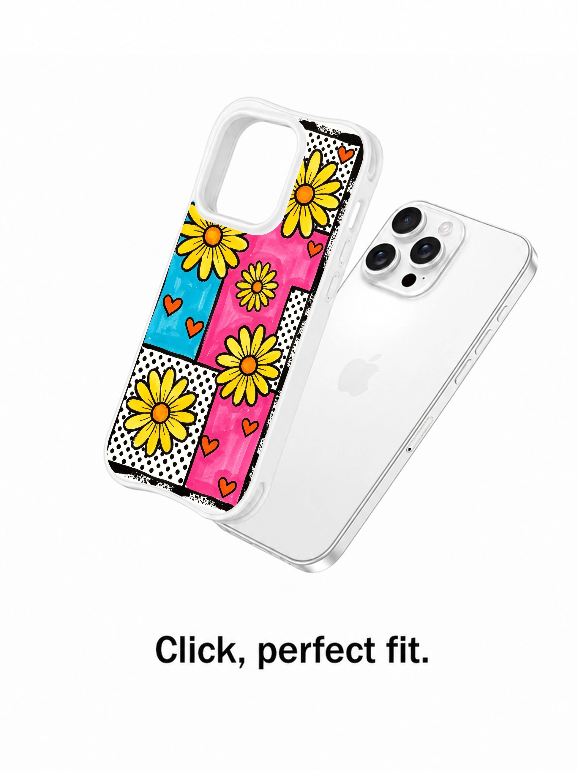 PhoneCasing iPhone 16 pro Case with playful collage bubblegum mint block dotted grid lemon daisy pattern, exclusive Ruby Daze Lemon Pop Daisy Grid design, gallery-quality wavy white frame casing.