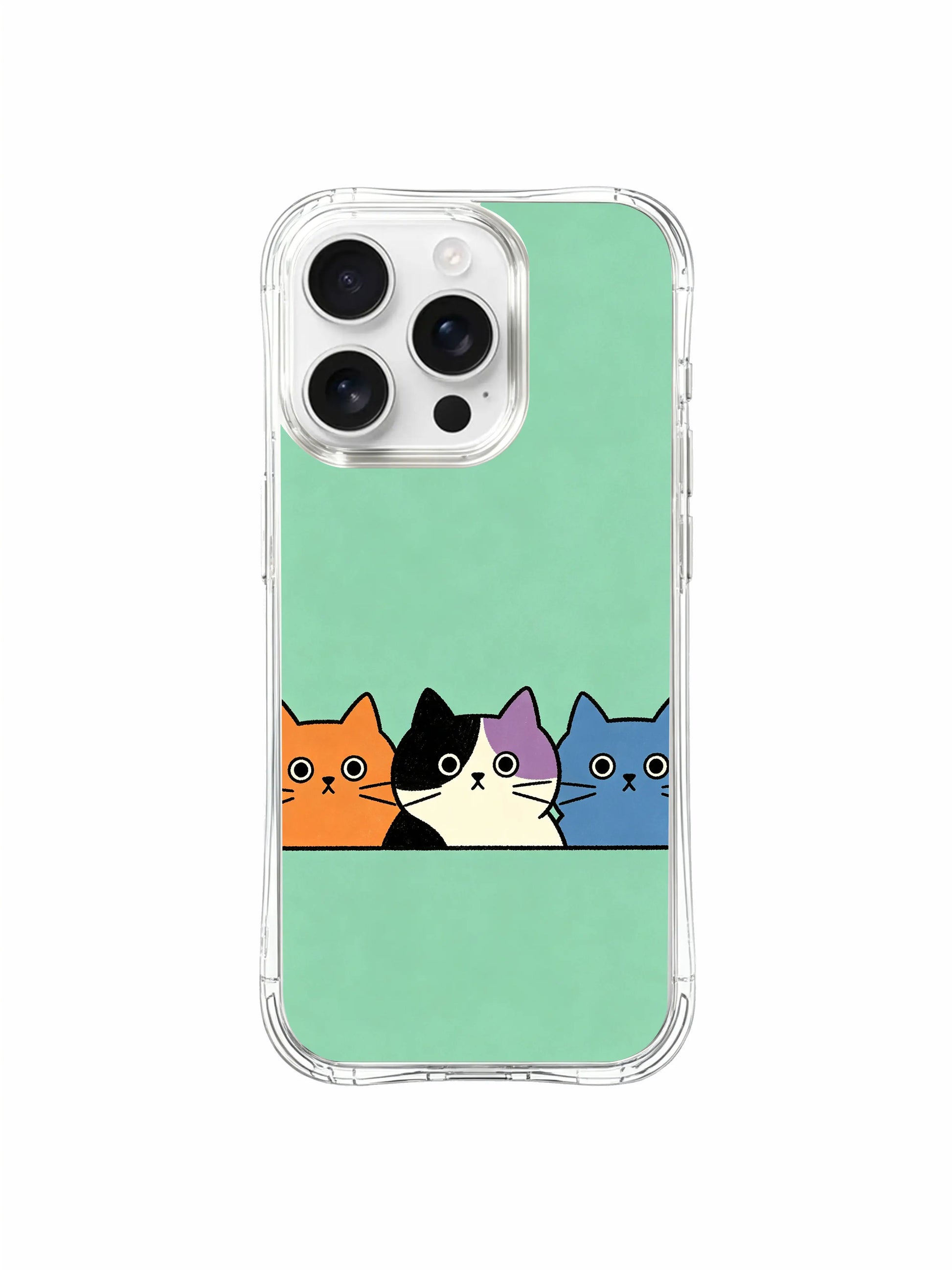 PhoneCasing iPhone 16 Pro Max with Peeking Kitties Mint Green print, curious cats looking out from a simple frame in a bright, minimal style.
