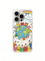 PhoneCasing iPhone 16 Pro Case with pencil planet animal cloud illustration, artist-collaborated premium case for women.