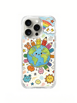 PhoneCasing iPhone 16 Pro Case with pencil planet bunny friends illustration, part of Milo Yun’s Happy Little Worlds collection, premium art casing.