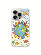 PhoneCasing iPhone 16 Pro Case with little friends on pencil planet art, playful Milo Yun design, premium stylish phone casing for women.