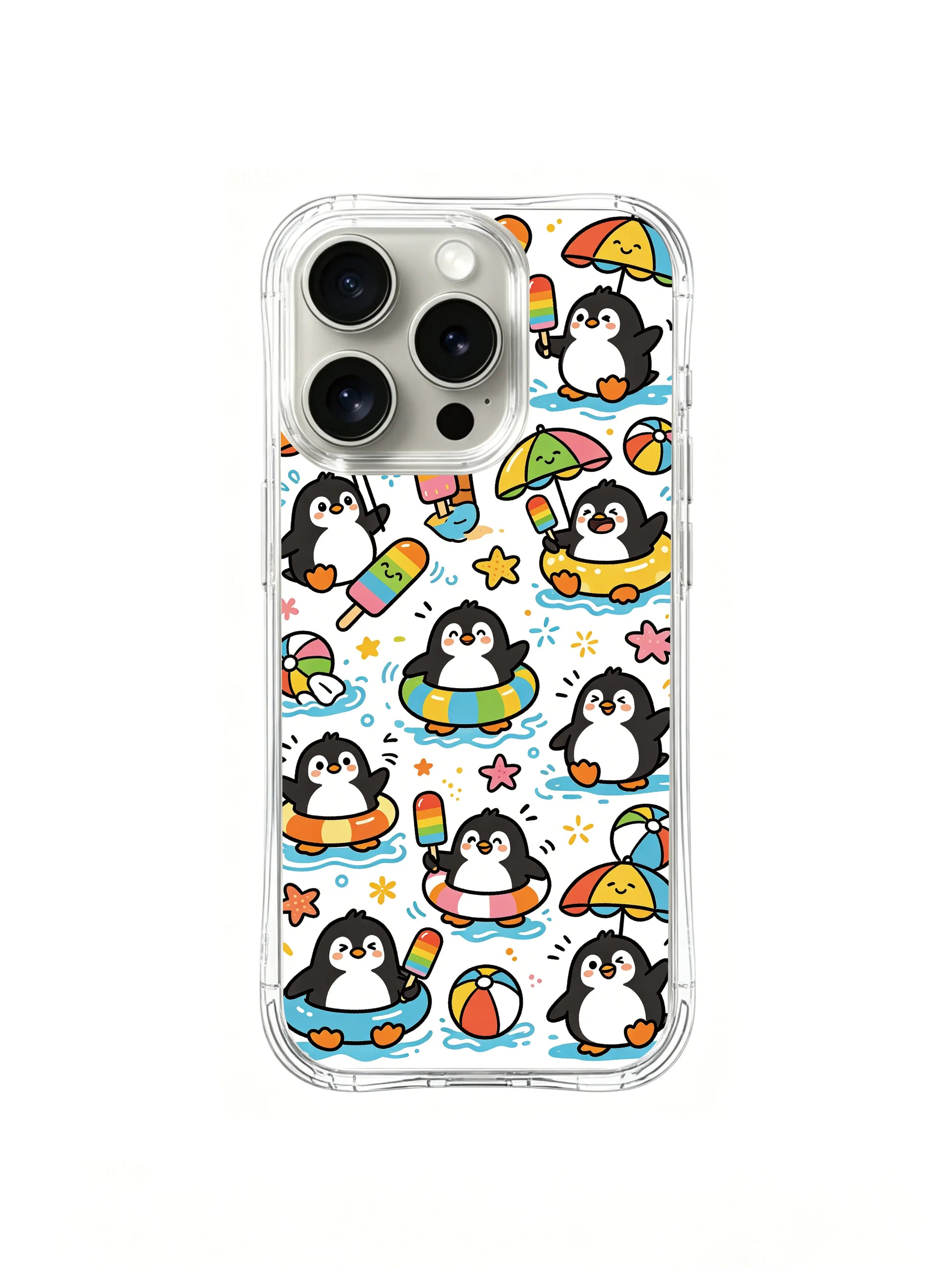 PhoneCasing iPhone 16 Pro Case with penguins experiencing their very first summer, exclusive Milo Yun design, premium wearable art.