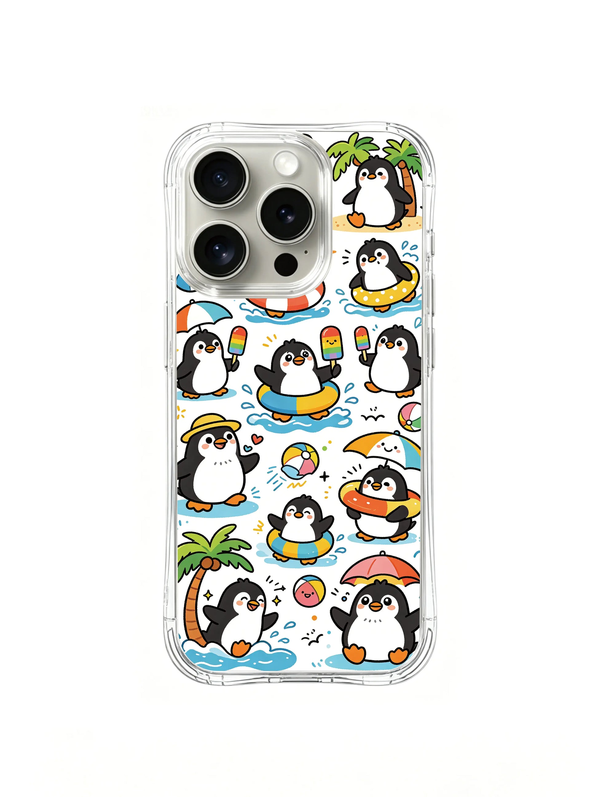 PhoneCasing iPhone 16 Pro Case with the joyful summer scene from Penguin Summer, exclusive Milo Yun design, premium wearable art casing.