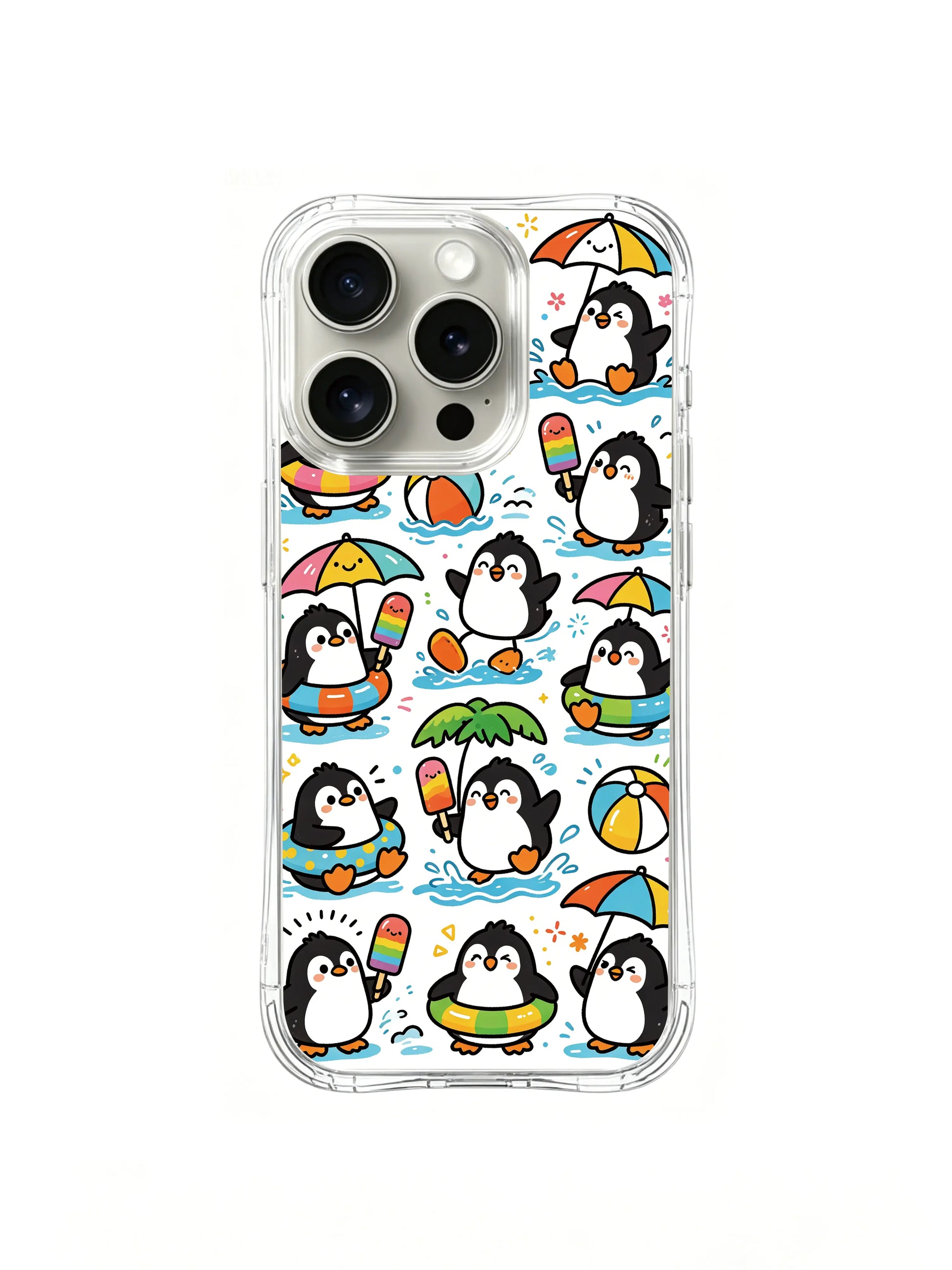 PhoneCasing iPhone 16 Pro Case with the penguins’ sunny summer day, playful Milo Yun design, premium stylish phone casing for women.