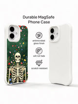 PhoneCasing Petal Rain goth skeleton iPhone 16 Case, vintage traditional tattoo artwork with colorful wild blossoms falling down around skeletal torso, UV-printed anti-drop protective iPhone 16 cover