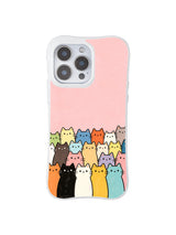 PhoneCasing iPhone 16 Pro Max with Pink Background Kitten Crew art, a diverse group of cute cats looking out from the bottom of the case.