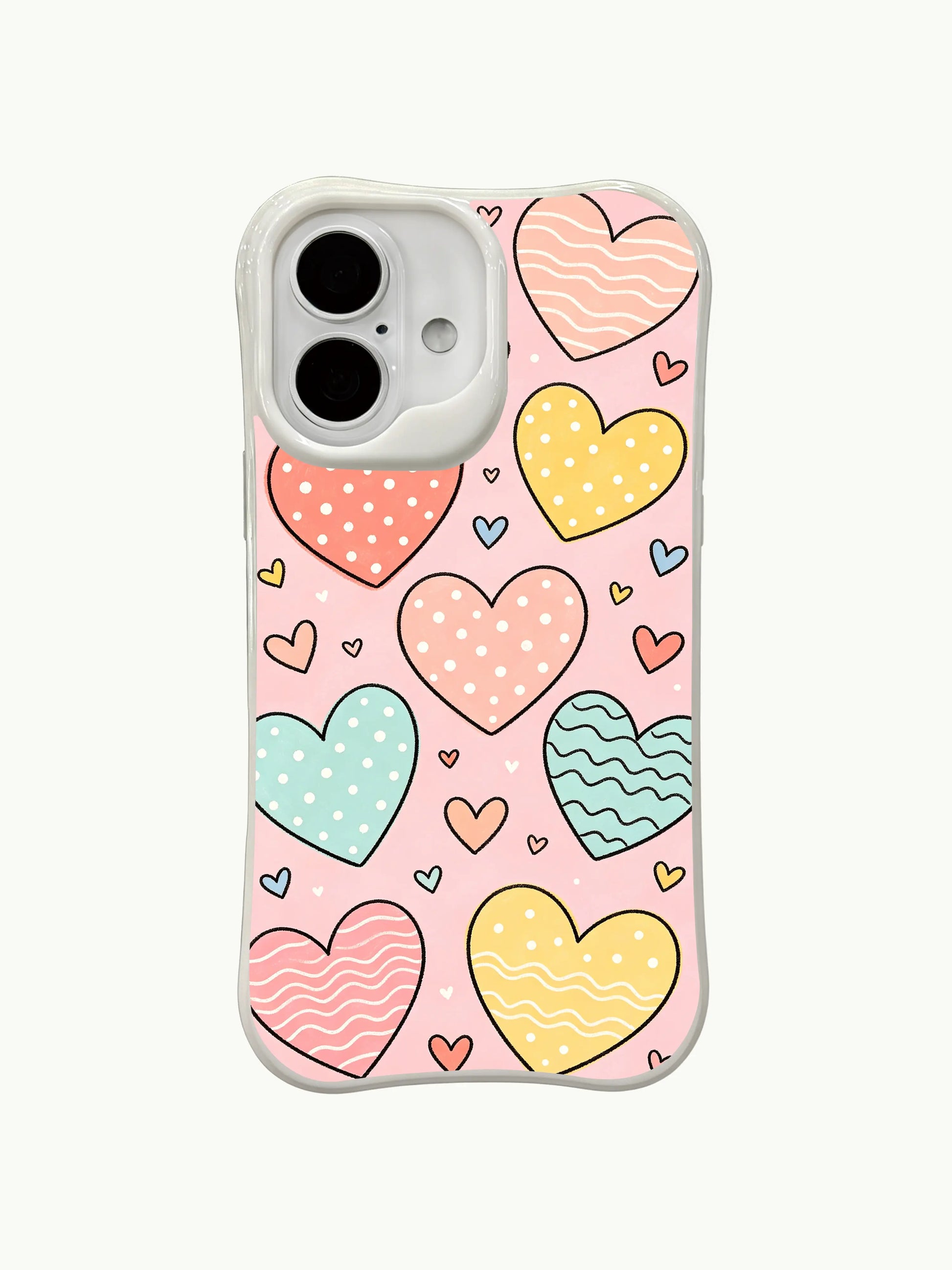 PhoneCasing Pink Bubble Hearts Case for iPhone 16 Plus, a sweet iPhone 16 plus casing with pastel hearts and playful accents.