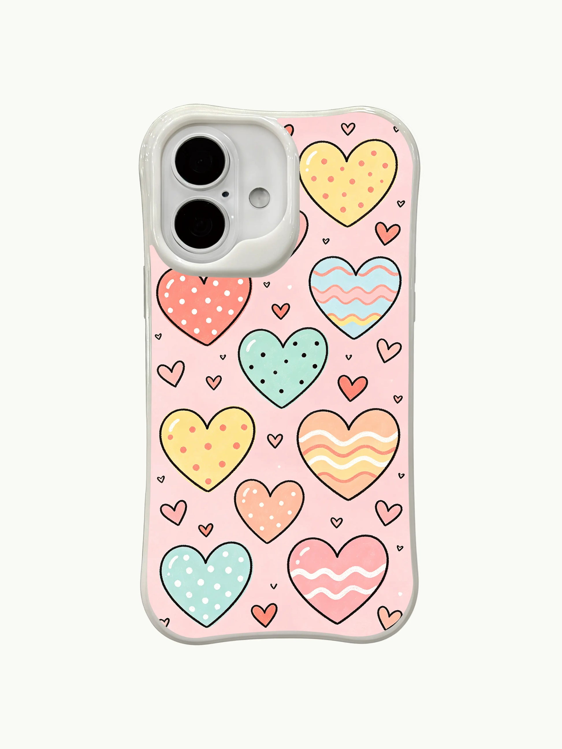PhoneCasing Pink Bubblegum Hearts Case for iPhone 16 Plus, a sweet iPhone 16 plus casing with colorful hearts and wishful vibes.