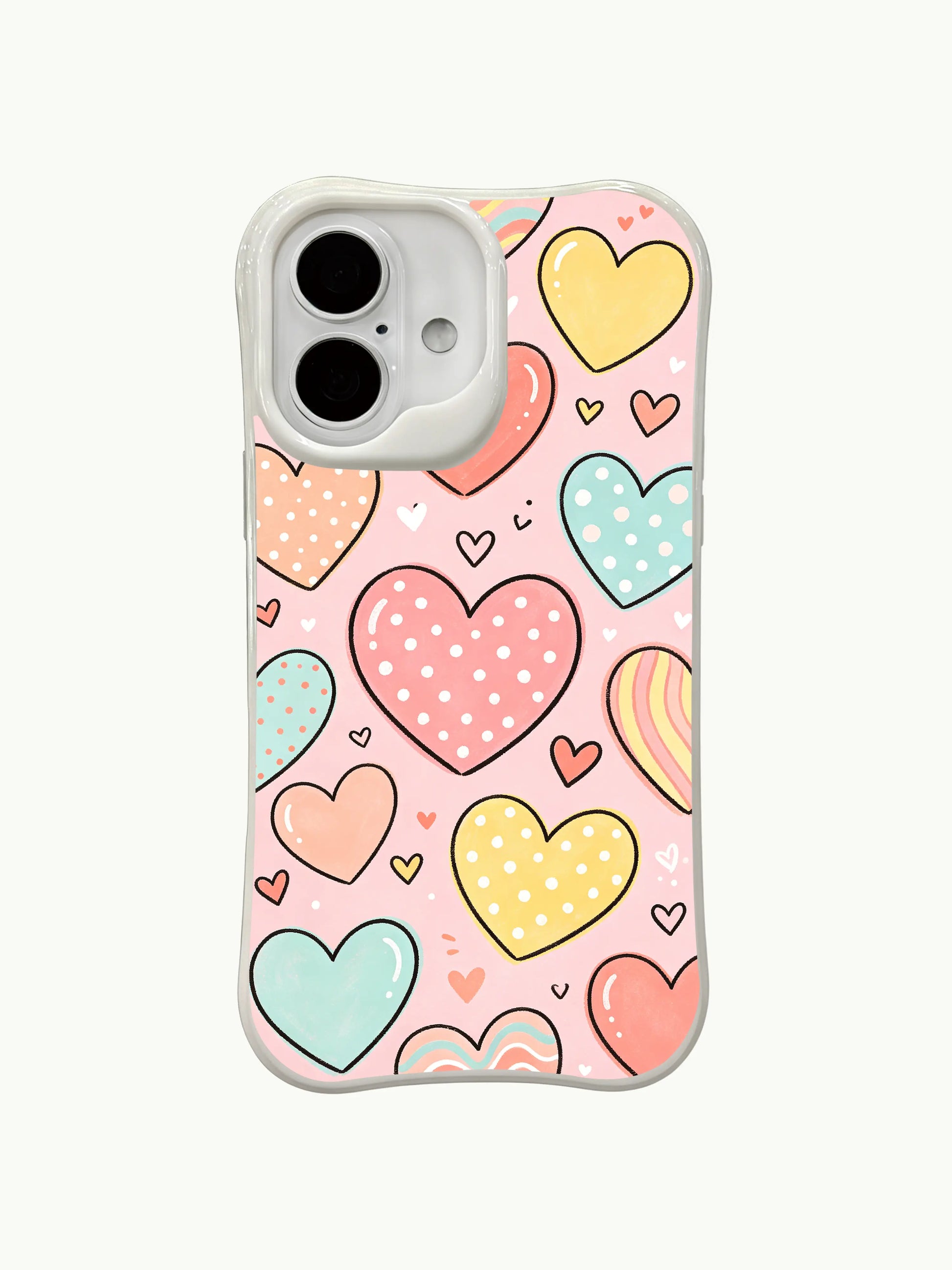PhoneCasing Pink Bubblegum Pattern Case for iPhone 16 Plus, a sweet iPhone 16 plus casing with colorful hearts and wishful vibes.