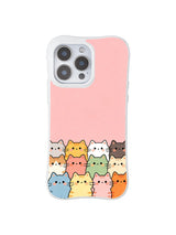 PhoneCasing iPhone 16 Pro Max with Pink Cat Peekaboo Gang design, playful cats peeking out from the bottom in a sweet pastel style.