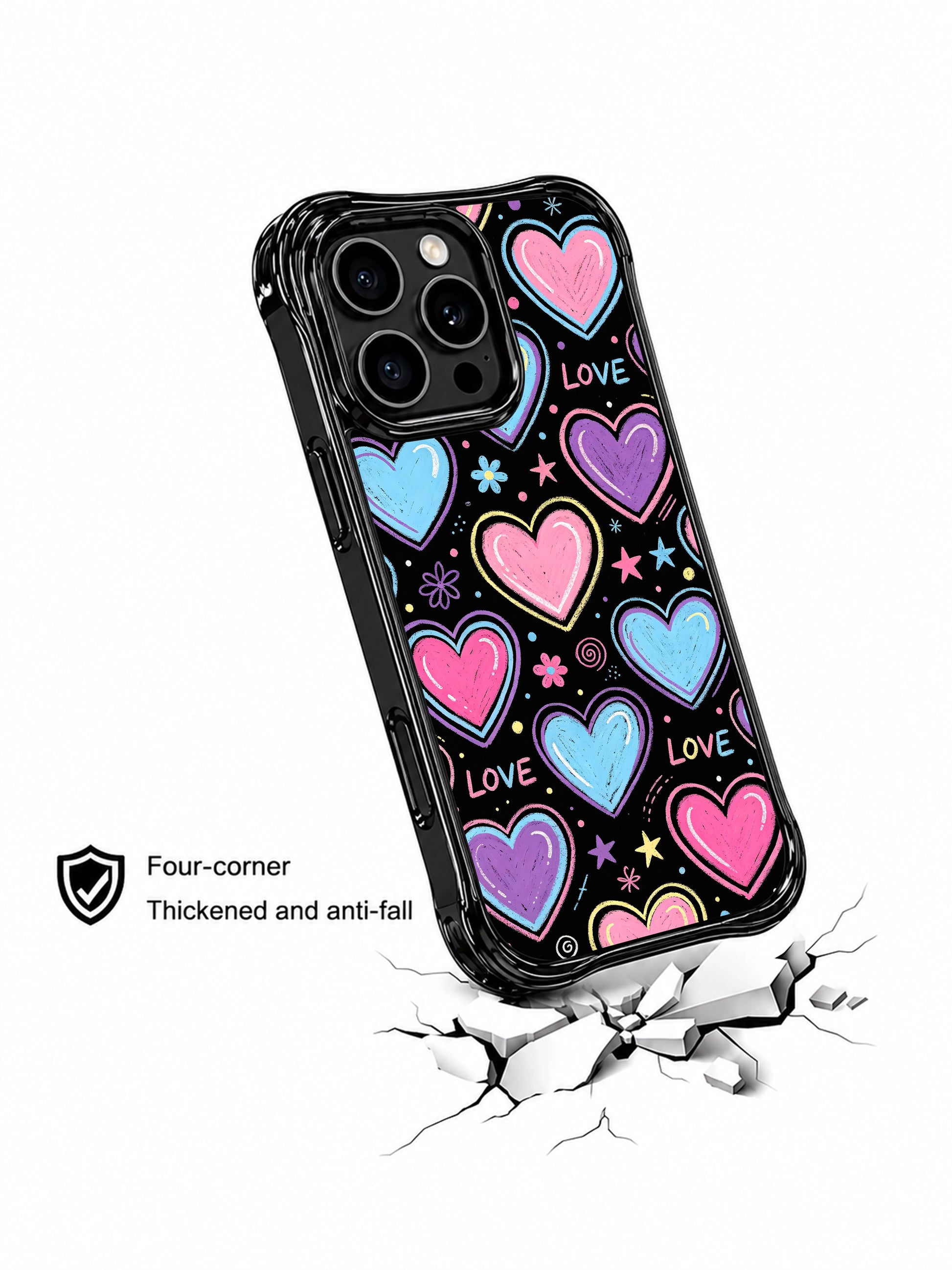 PhoneCasing iPhone 13 Pro Max casing showcasing multi-layer pastel bubblegum hearts, tiny star flower swirl accents sweet girl aesthetic phone case.