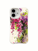 Pink and purple bougainvillea artwork on an iPhone 16 case