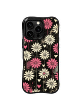PhoneCasing iPhone 16 pro Case featuring oversized vertical blush pink vintage daisies from Ruby Daze Pink Static Garden, wavy frame premium art casing for iPhone 16 pro.