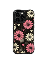 PhoneCasing iPhone 16 pro Case with bold open romantic vertical daisy graphics themed on unhidden inner joy, Ruby Daze Daisy Love Riot printed wavy art casing.