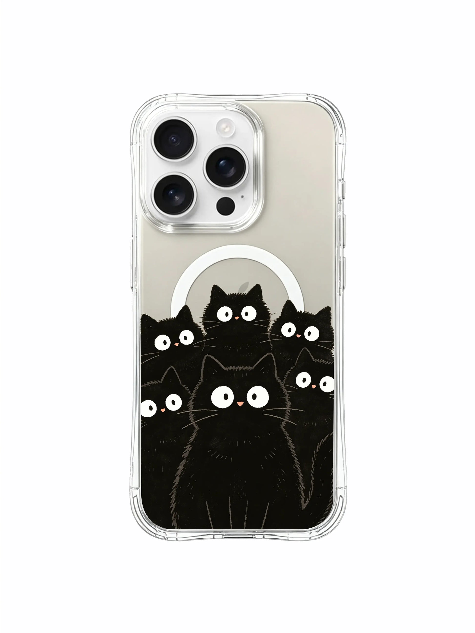 PhoneCasing iPhone 16 pro max scratch-resistant case with whimsical black cats, a charming design for cat lovers.