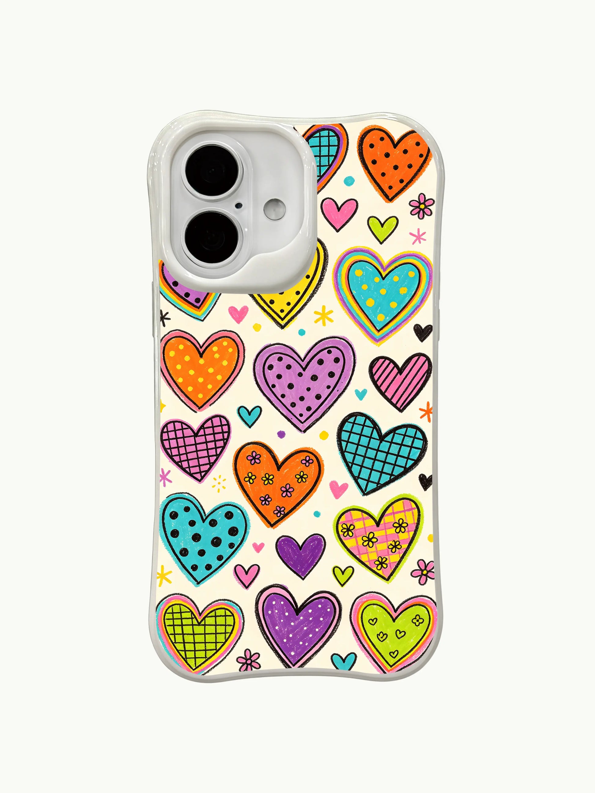 PhoneCasing playful bouncing hearts iPhone 16 plus case, charming handcrafted art locally produced in California.
