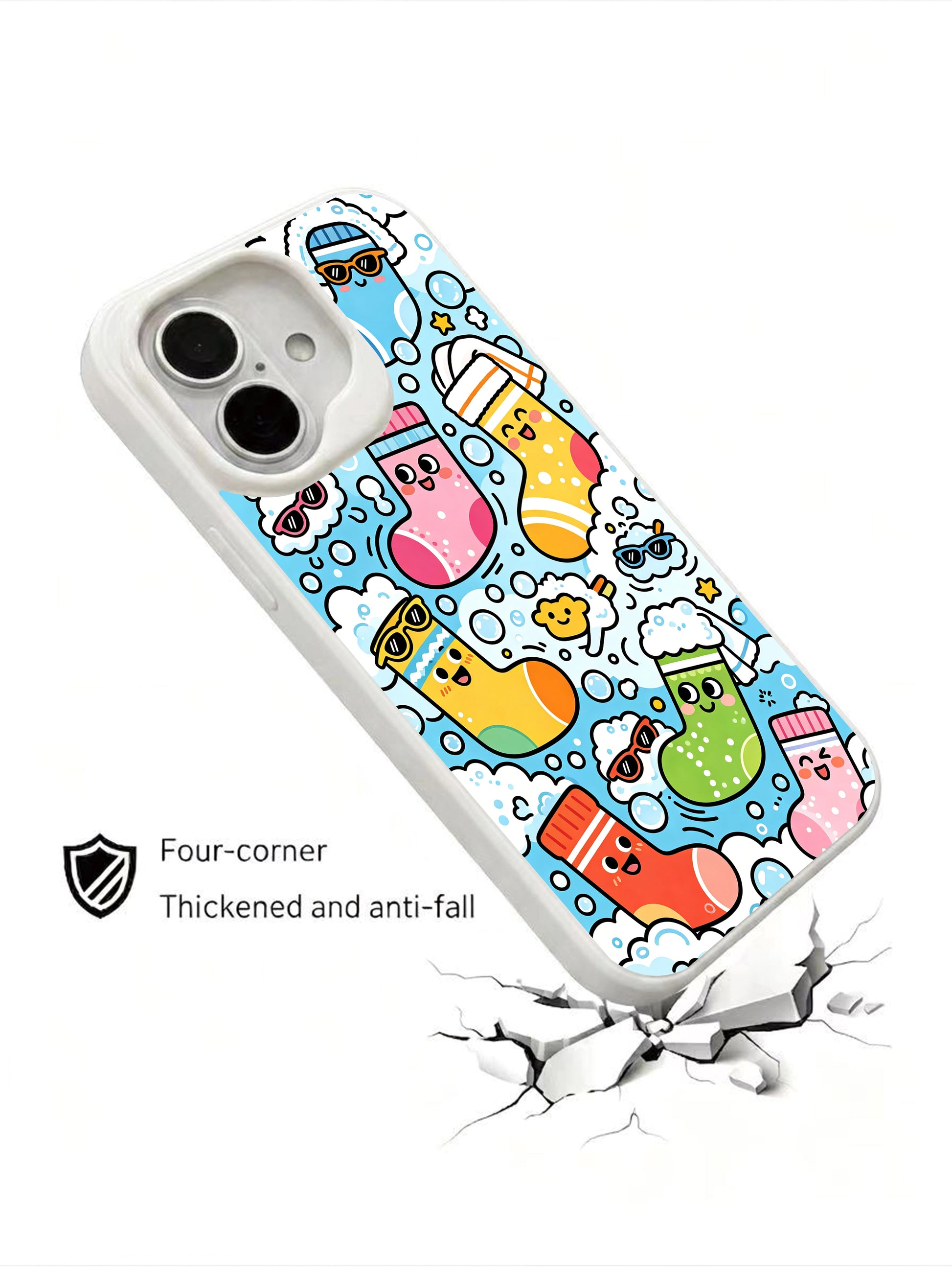 PhoneCasing playful bubble sock iPhone 16 Plus Case, premium handcrafted art design, high quality iPhone 16 plus casing.
