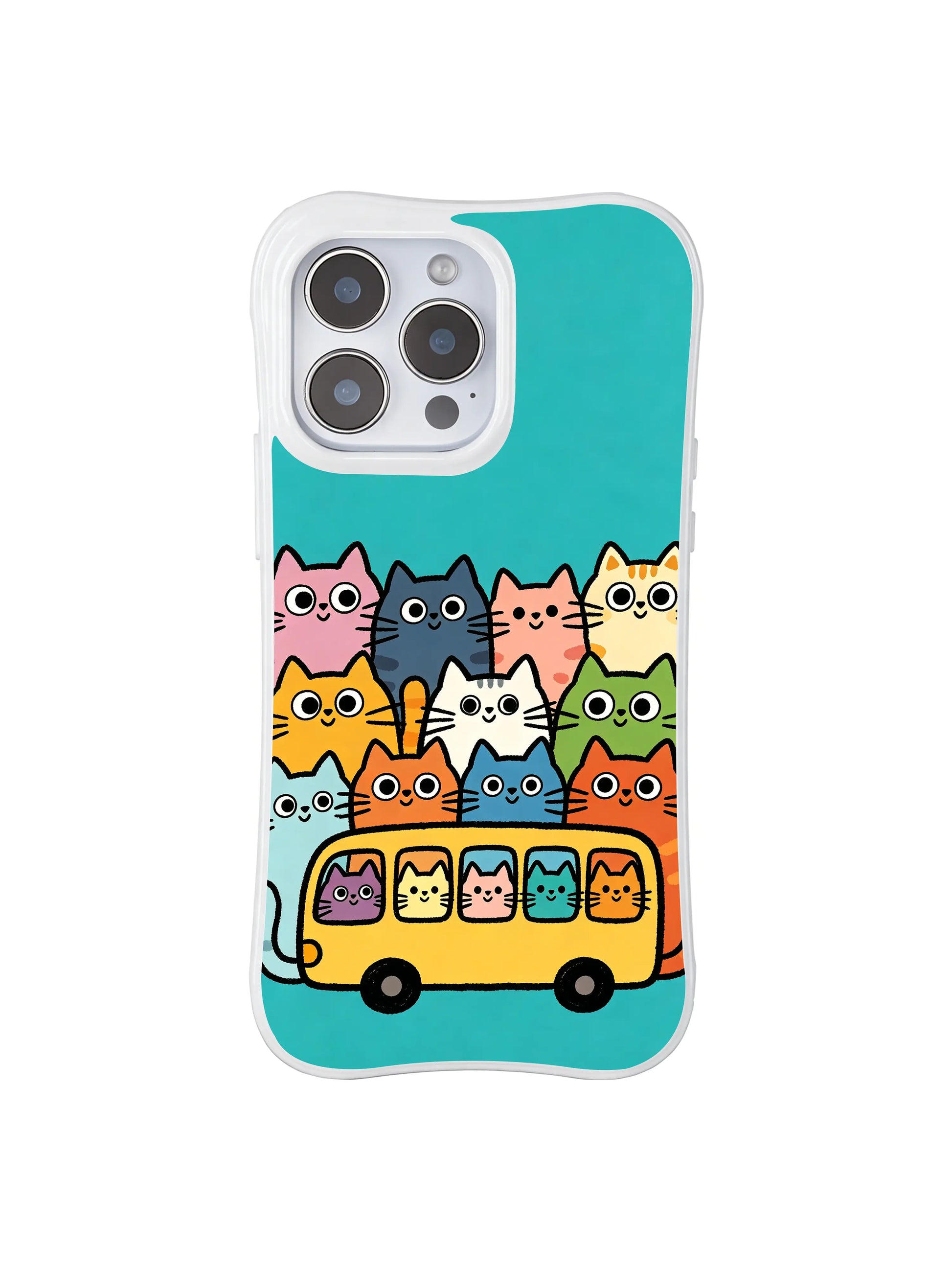 PhoneCasing iPhone 16 pro max scratch-resistant case featuring cats packed on a bus, capturing a sense of shared adventure.