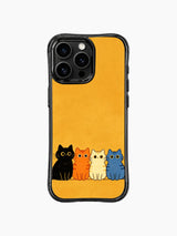 PhoneCasing iPhone 16 pro max protective case with cats art, capturing a fun, theater-inspired mood against yellow.