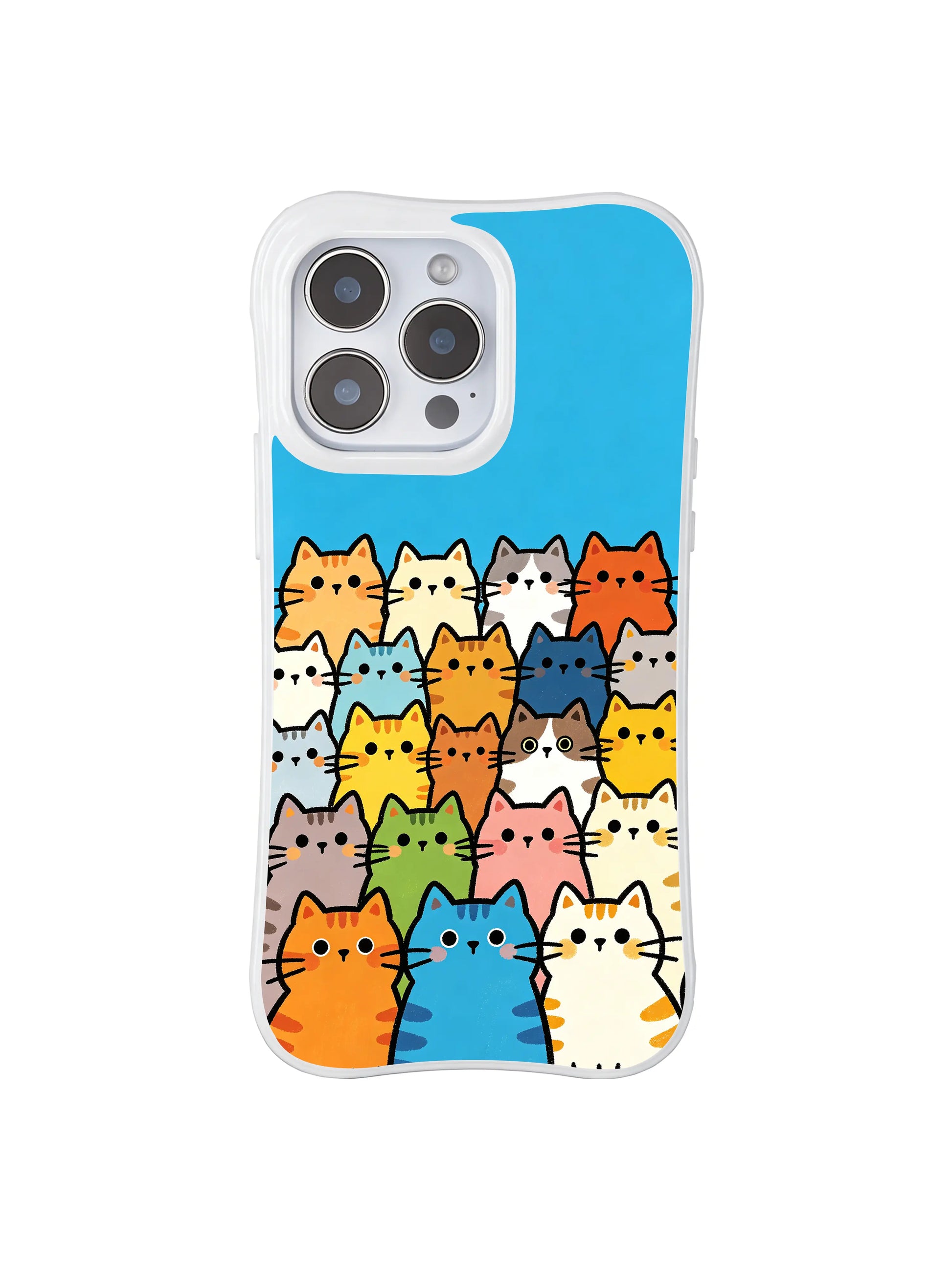 PhoneCasing iPhone 16 pro max protective case with a playful gathering of cats, capturing the fun and chaos of a feline group photo.