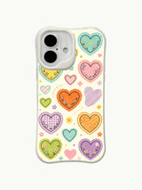Checkered Warmth heart pattern on an iPhone 16 Plus case