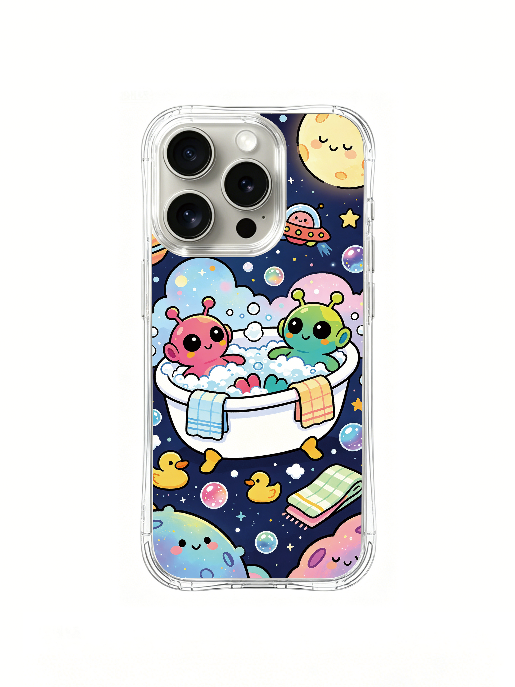 PhoneCasing iPhone 16 Pro Case with playful kawaii alien bubble bath illustration, Milo Yun’s exclusive art design for stylish everyday use.