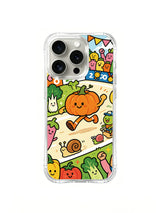 Playful fall sports artwork on an iPhone 16 Pro case