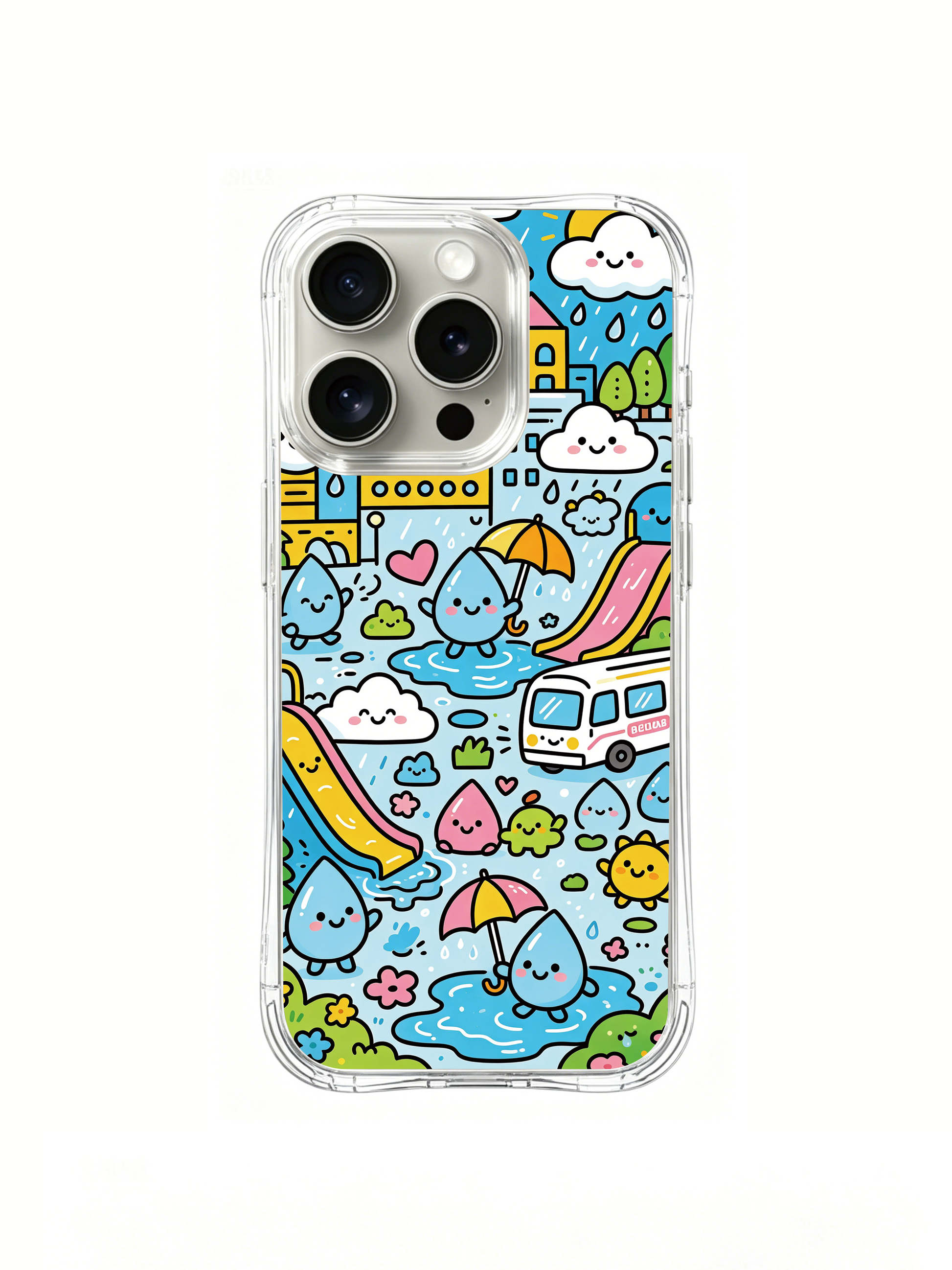 PhoneCasing iPhone 16 Pro Case with playful kawaii raindrop illustration, Milo Yun’s exclusive art design for stylish everyday use