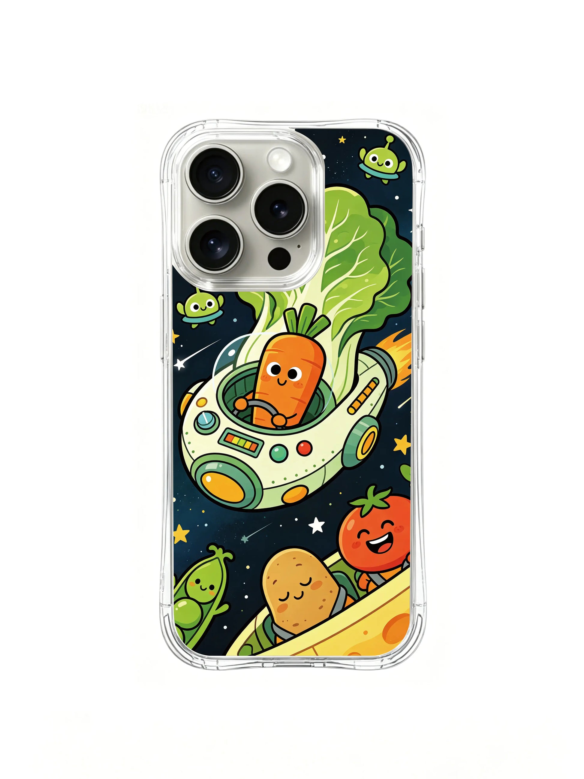 PhoneCasing iPhone 16 Pro Case with playful kawaii space veggie illustration, Milo Yun’s exclusive art design for stylish everyday use.
