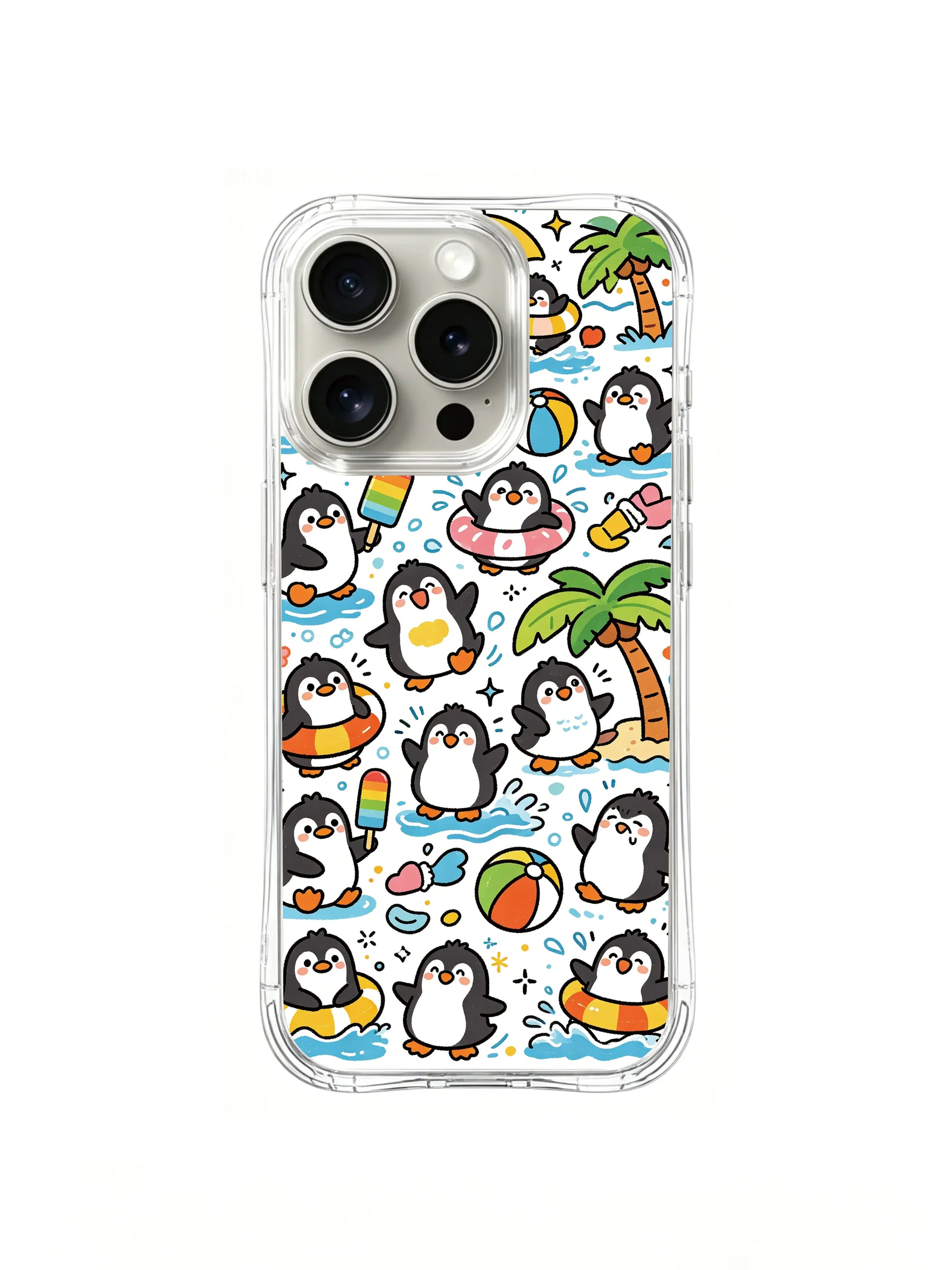 PhoneCasing iPhone 16 Pro Case with playful kawaii summer penguin illustration, Milo Yun’s exclusive art design for stylish everyday use.